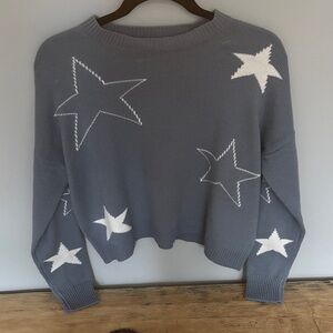 moon & madison Starry Blue Gray and White Cropped Sweater